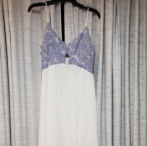 White and blue lace maxi dress with cutout